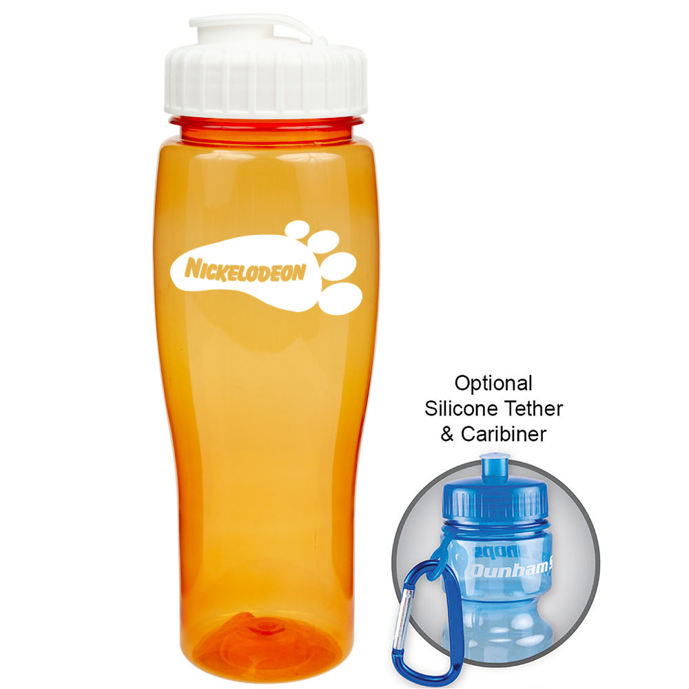 24oz White & Clear Fliptop Water Bottle With Straw