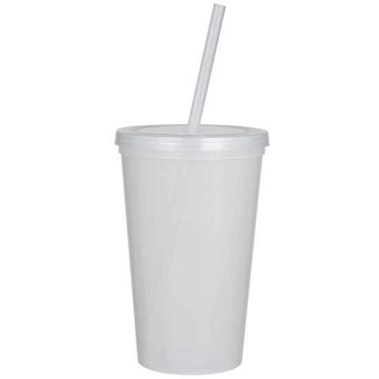 Violet glass cup with lid and straw on a white background isolated